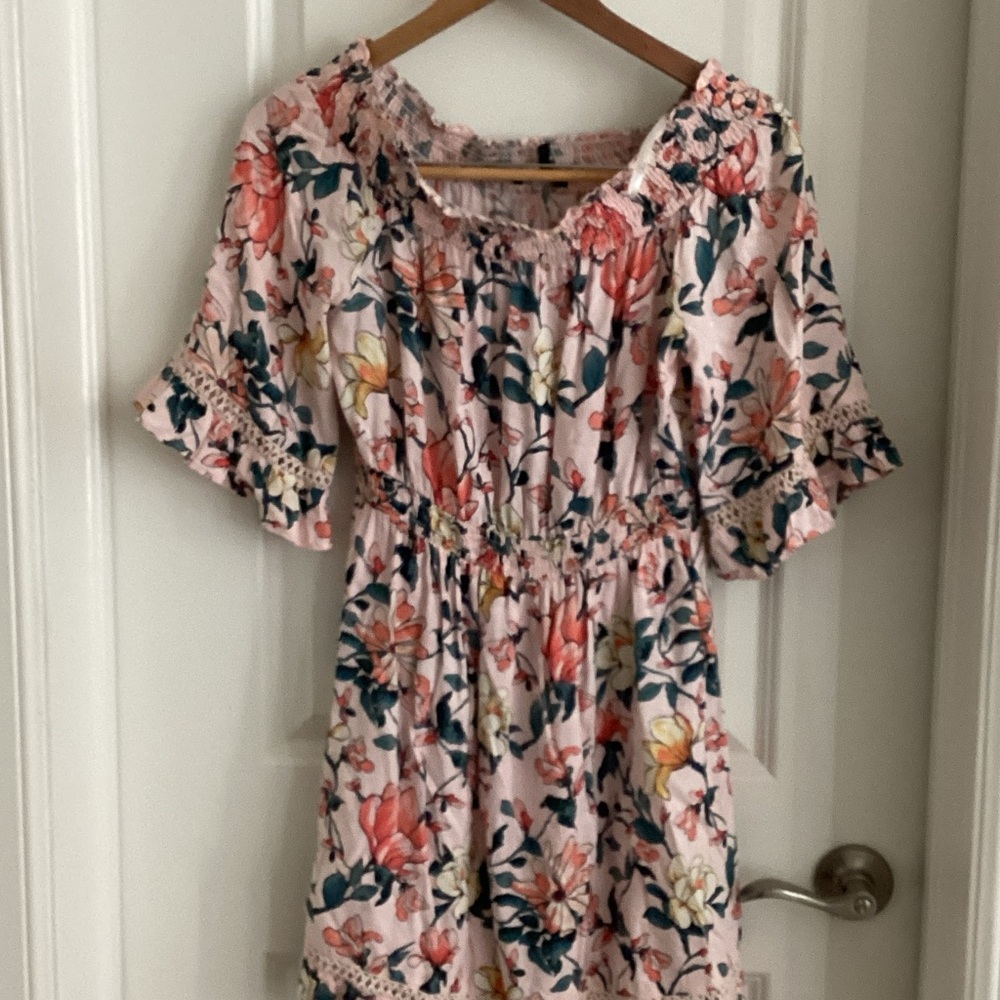 Lulu's Pink and Green Floral Dress